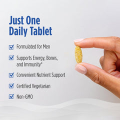 Nordic Naturals hombre tomando la tableta, conveniencia diaria y movilidad
