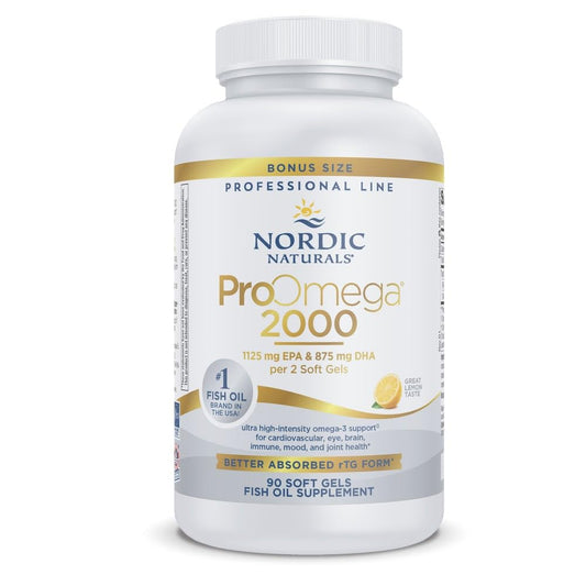 Nordic Naturals frasco frontal que muestra ProOmega-3 y beneficio de alta concentración