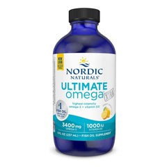 Nordic Naturals Ultimate Omega Xtra líquido limón en botella, apoyo para corazón y cerebro.