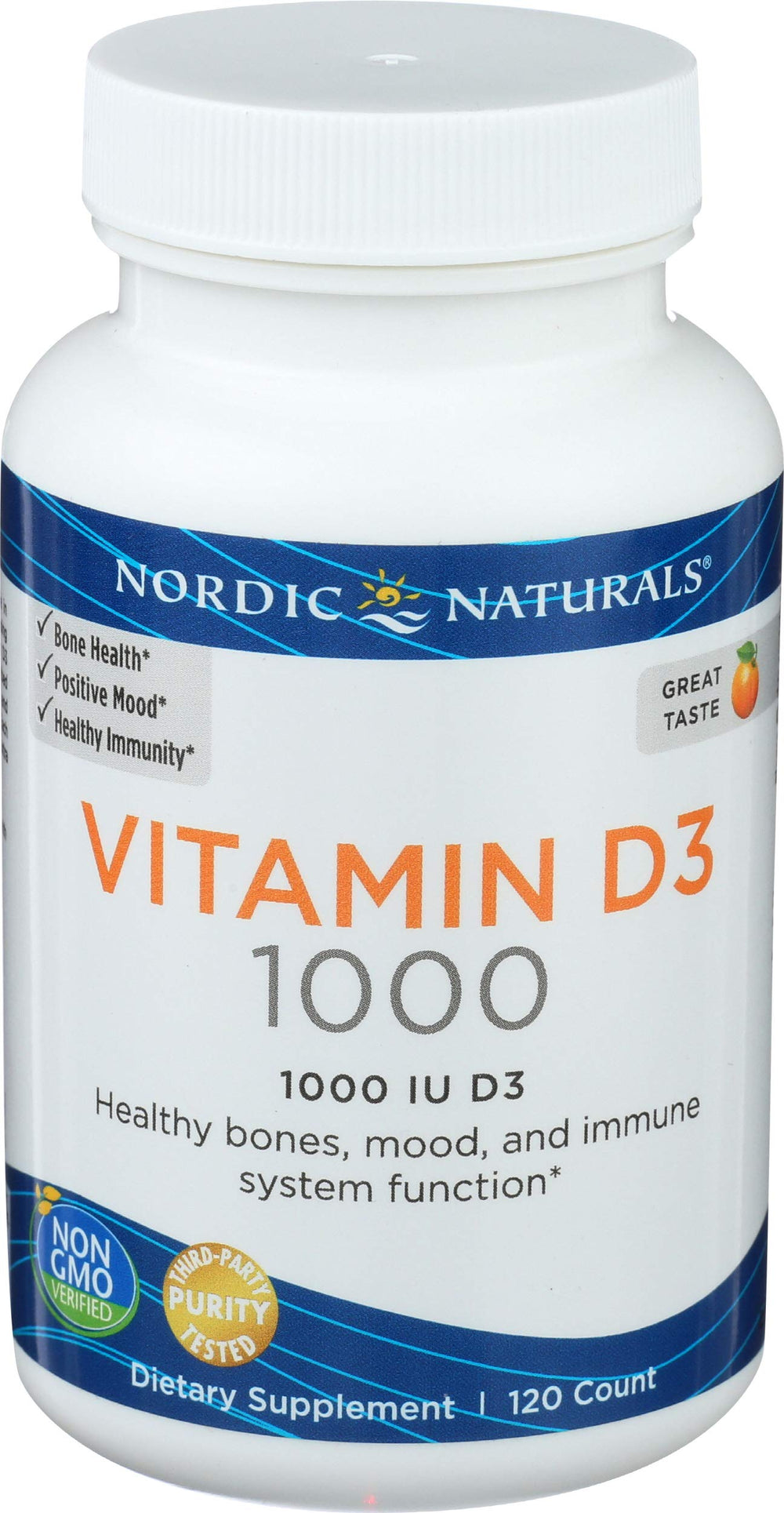 Nordic Naturals etiqueta nutricional que muestra 1000 IU y pureza garantizada