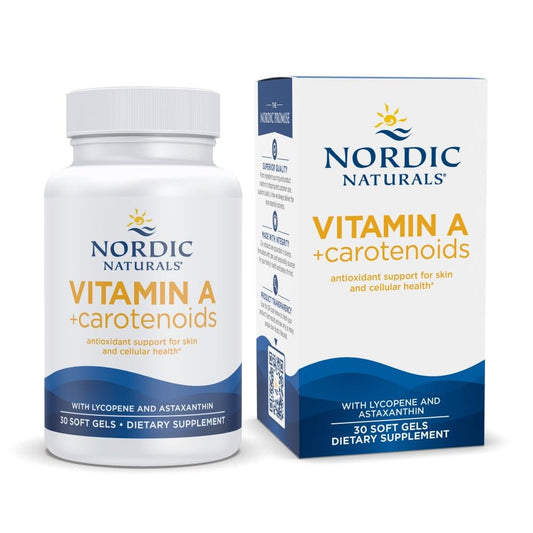 Nordic Naturals Vitamina A + Carotenoides, botella cerrada, apoyo antioxidante para la piel.