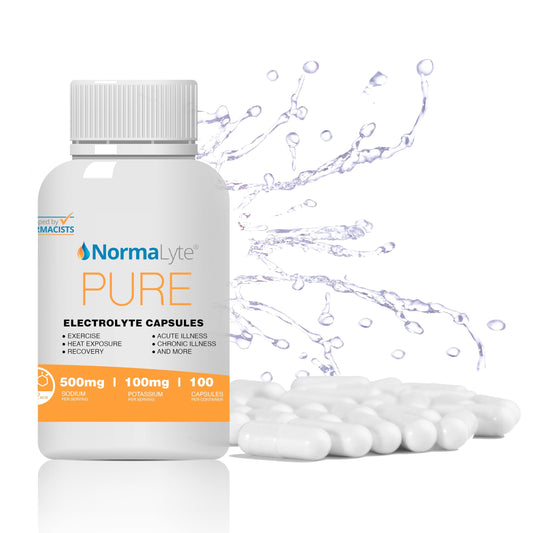 NormaLyte: botella de cápsulas de electrolitos lista para entrenamiento intenso.