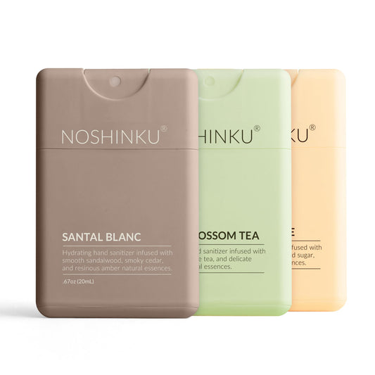 Noshinku vista frontal del pack mostrando tres sprays y beneficio portátil
