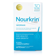 Nourkrin envase frontal mostrando etiqueta y beneficios visibles