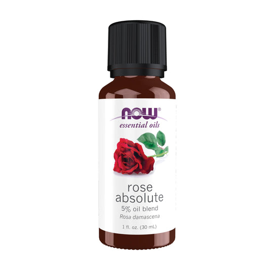 NOW Foods botella frontal mostrando aceite de rosa para aromaterapia beneficios estéticos