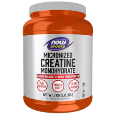 NOW Foods envase frontal de creatina micronizada, pureza y confianza
