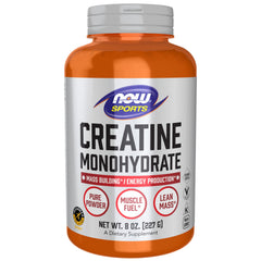 NOW Foods envase frontal de creatina monohidrato, presentación 8 oz, calidad pura