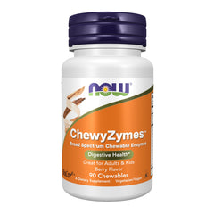NOW Foods envase frontal de ChewyZymes que muestra la marca y la conveniencia