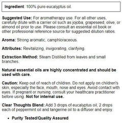 Now Foods primer plano del aceite de eucalipto que resalta pureza y textura fluida