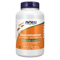 NOW Foods empaque frontal del glucomannan mostrando la marca y beneficios
