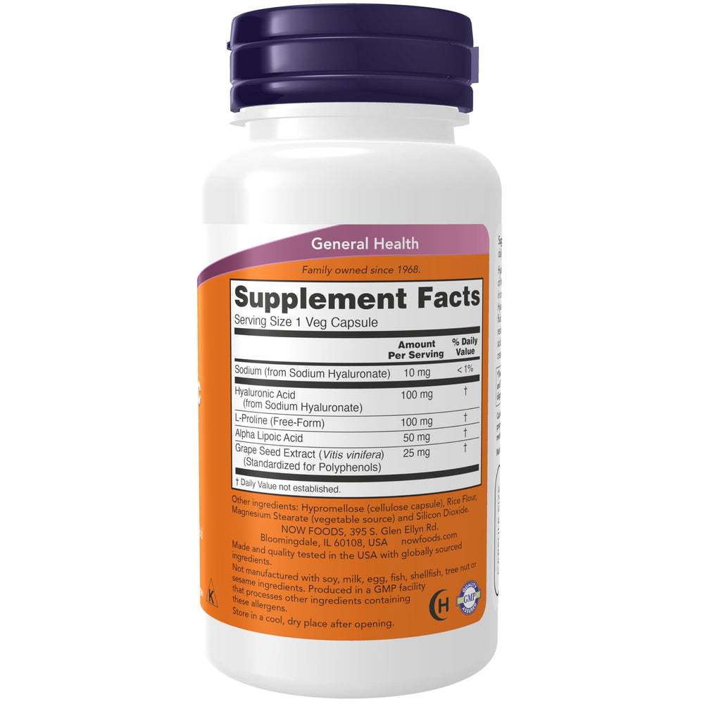NOW Foods Hyaluronic L-Prolina apoyo diario a la salud articular