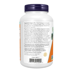 NOW Foods polvo de magnesio disuelto en un vaso para consumo inmediato