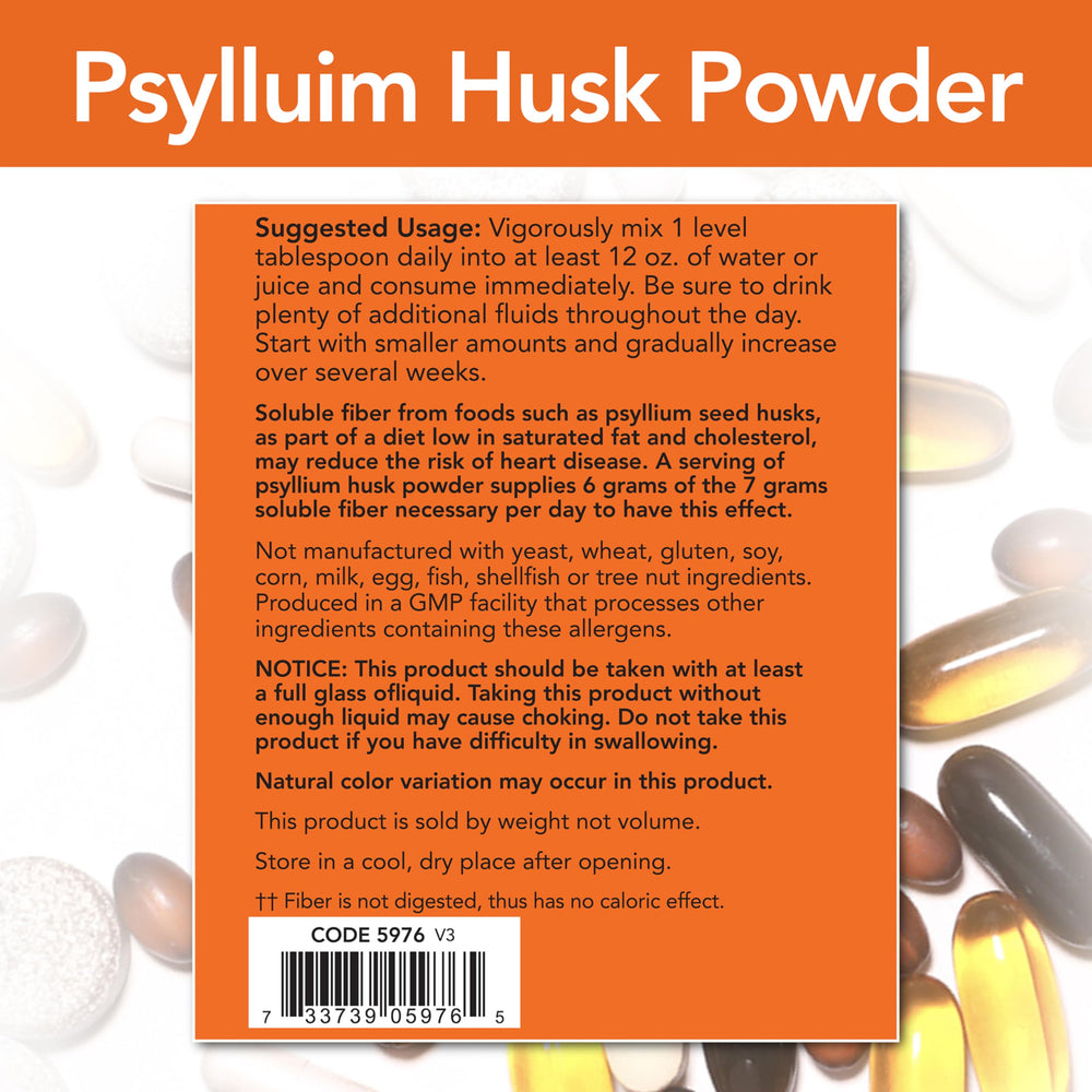 NOW Foods cucharada de psyllium disolviéndose en agua, preparación rápida