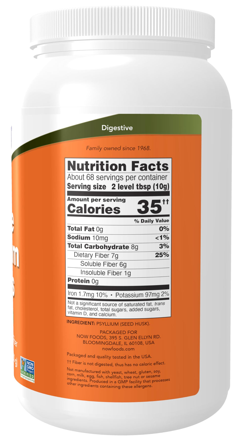 Close-up de textura de las cáscaras de psyllium NOW Foods, calidad natural