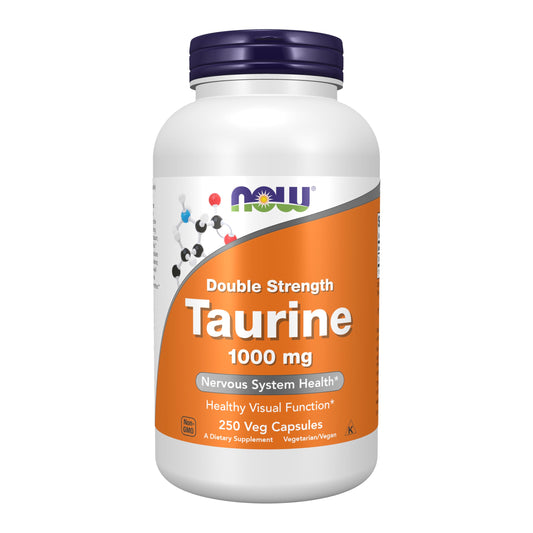 NOW Foods Taurine 1000 mg vegan capsules bottle clearly labeled for nervous system support