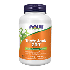NOW Foods TestoJack 200 vista frontal del envase que transmite confianza y calidad
