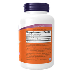 NOW Foods cápsulas vegetales alineadas resaltando la dosis práctica