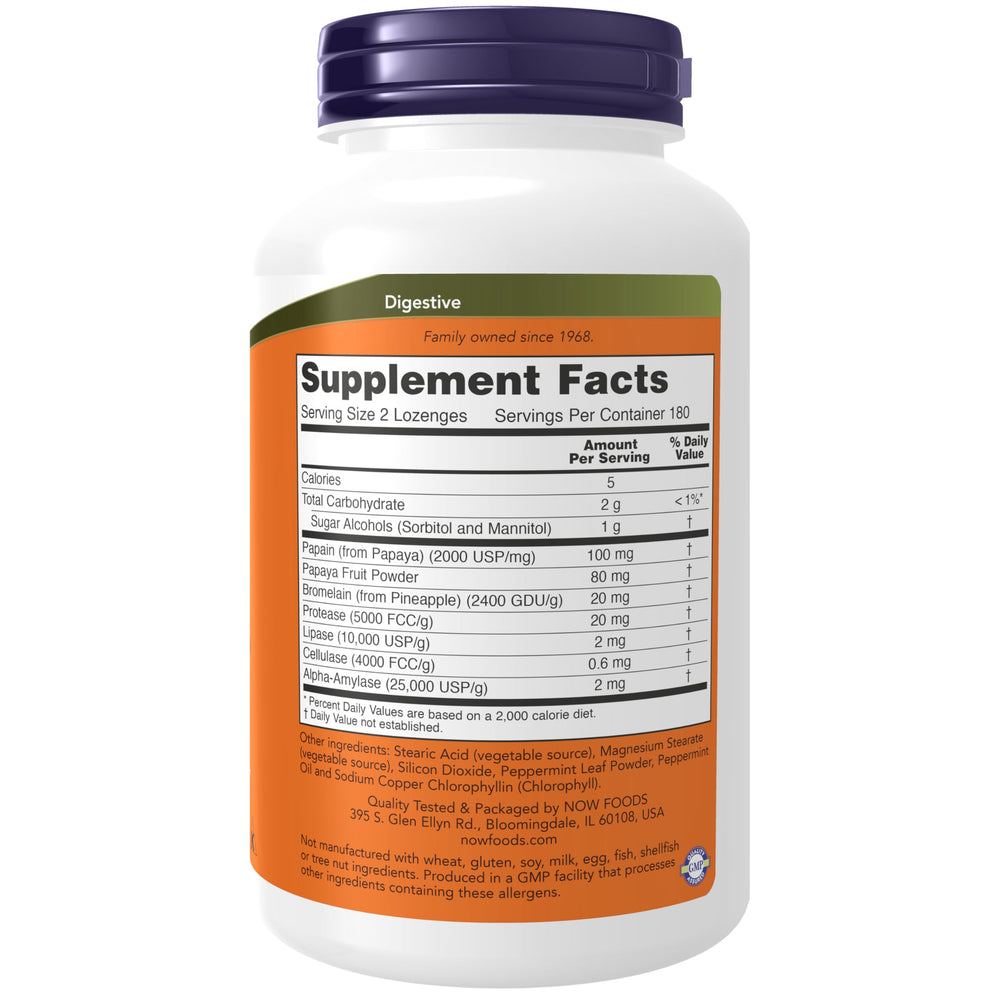 NOW Foods primer plano de la textura de la pastilla que facilita masticación