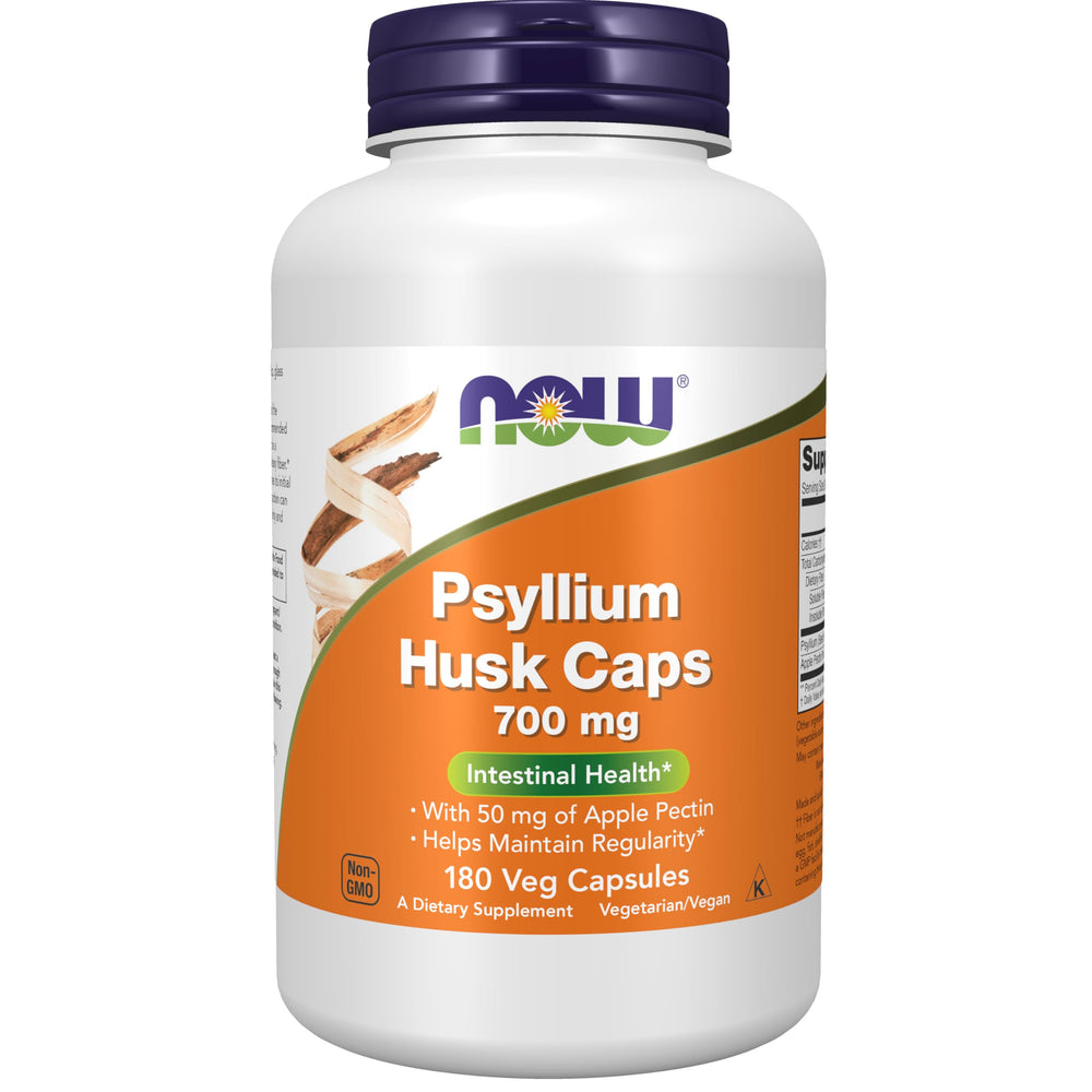 NOW Foods envase frontal de Psyllium Husk 180 cápsulas, presentación clara y confiable