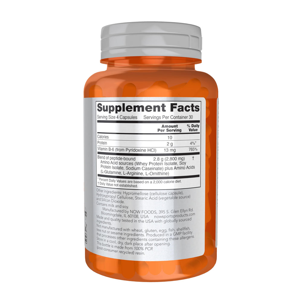 NOW Sports detalle de etiqueta con ingredientes y garantía GMP para confianza