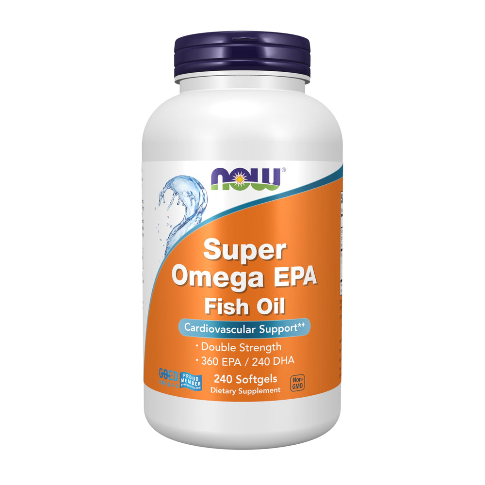 NOW Super Omega EPA frasco frontal mostrando cantidad y marca, conveniencia