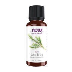 NOW Tea Tree frontal mostrando frasco y marca, transmite pureza