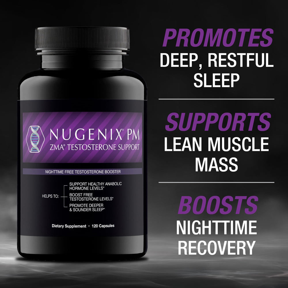 Nugenix PM ZMA botella sobre mesa resaltando el diseño y seguridad