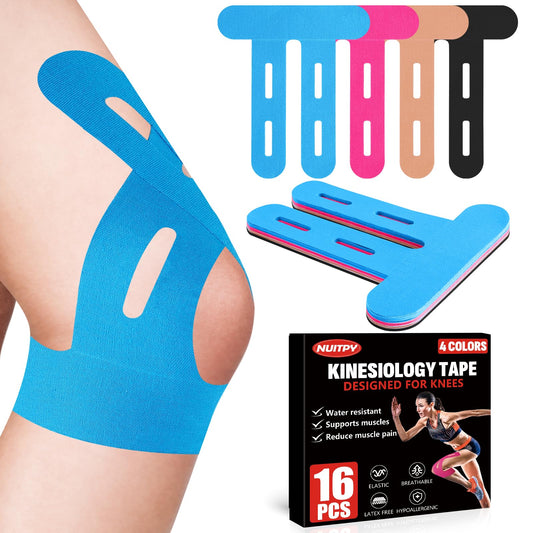 NUITPY empaque frontal mostrando 16 tiras para soporte de rodilla