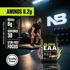 NutraBio Alpha EAA en ambiente activo estilo vida saludable y enfoque