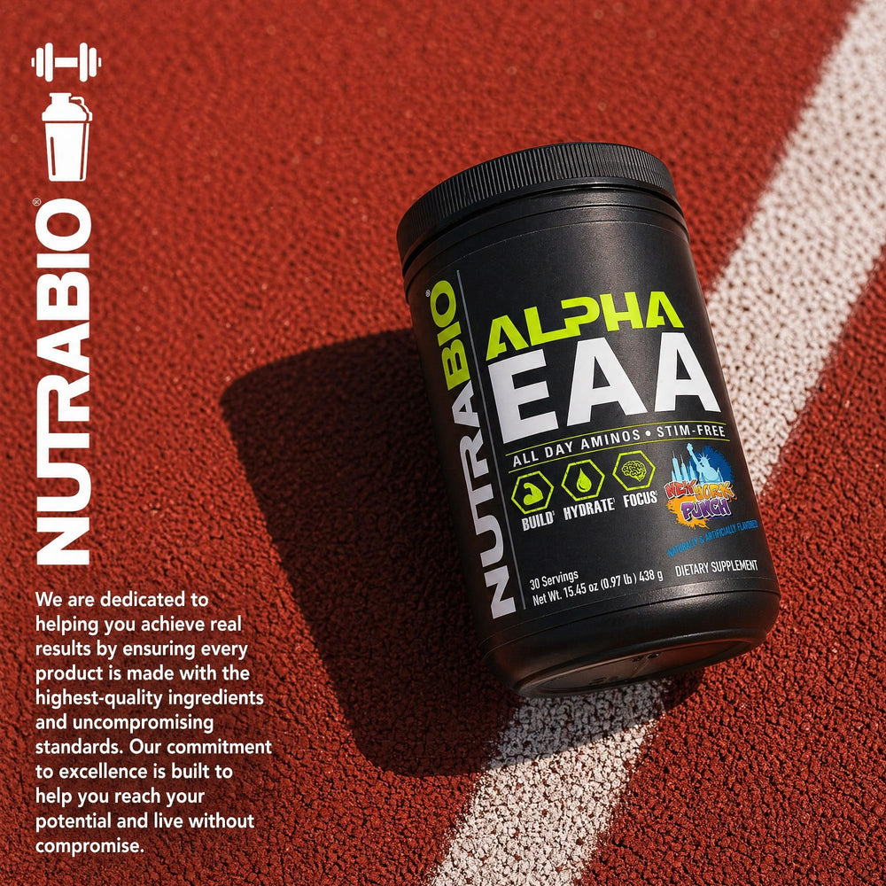 NutraBio Alpha EAA etiqueta de ingredientes garantiza control de calidad