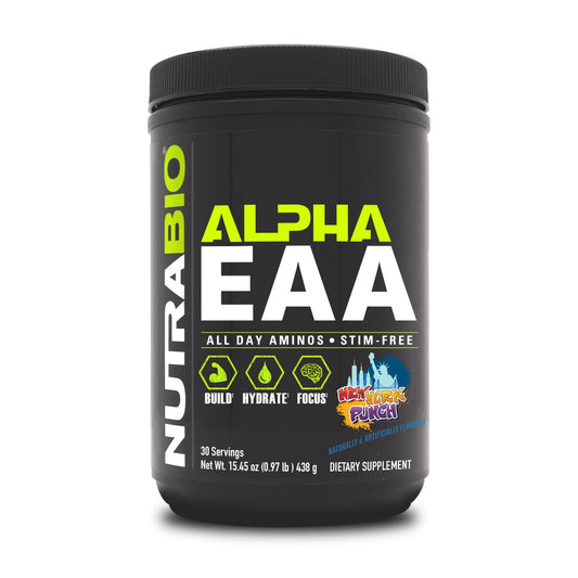 NutraBio Alpha EAA frente del envase muestra transparencia y confianza