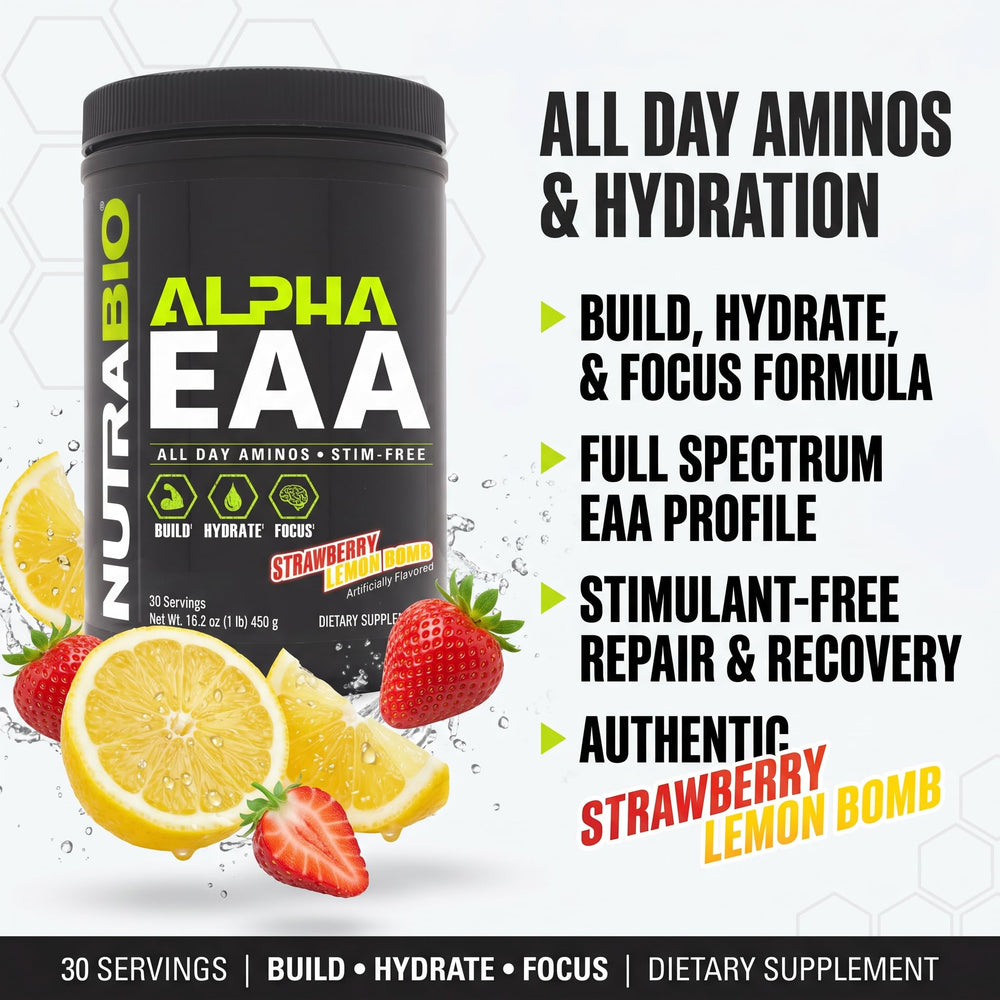 NutraBio Alpha EAA vaso preparado listos para beber mejora hidratación
