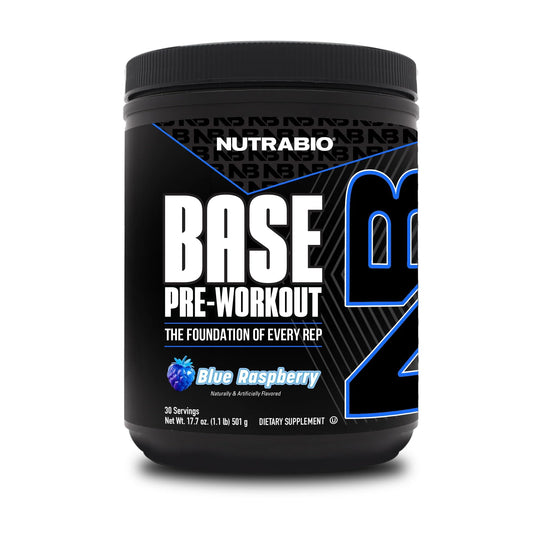 NutraBio Base Pre-Entrenamiento, cafeína 200 mg para energía sostenida durante entrenos
