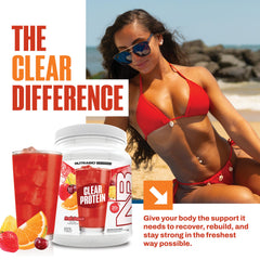NutraBio batido Fruit Punch en vaso listo para beber tras entreno