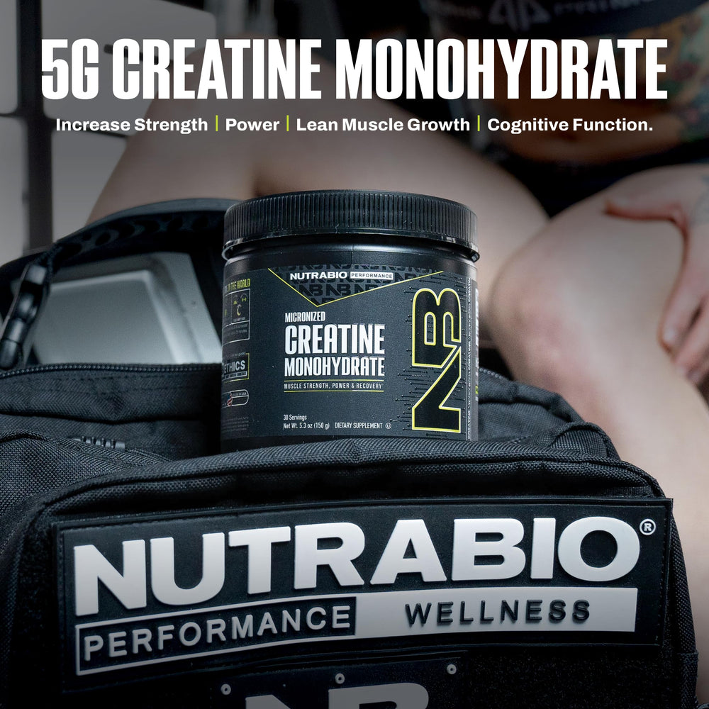 NutraBio Creatina micronizada monohidrato: fuerza y potencia en cada toma.