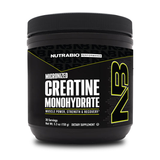 NutraBio Creatina micronizada monohidrato polvo bote: potencia entrenamientos y energía sostenida.