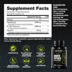 NutraBio Growth Peptides uso en gimnasio junto a pesas rendimiento