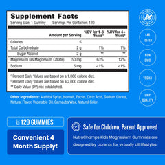 NutraChamps etiqueta con ingredientes y beneficios para pautas parentales