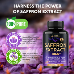 NUTRAHARMONY polvo de extracto de azafrán sobre fondo claro beneficios
