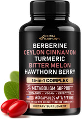 NUTRAHARMONY envase frontal 60 cápsulas mostrando presentación y beneficio de apoyo metabólico