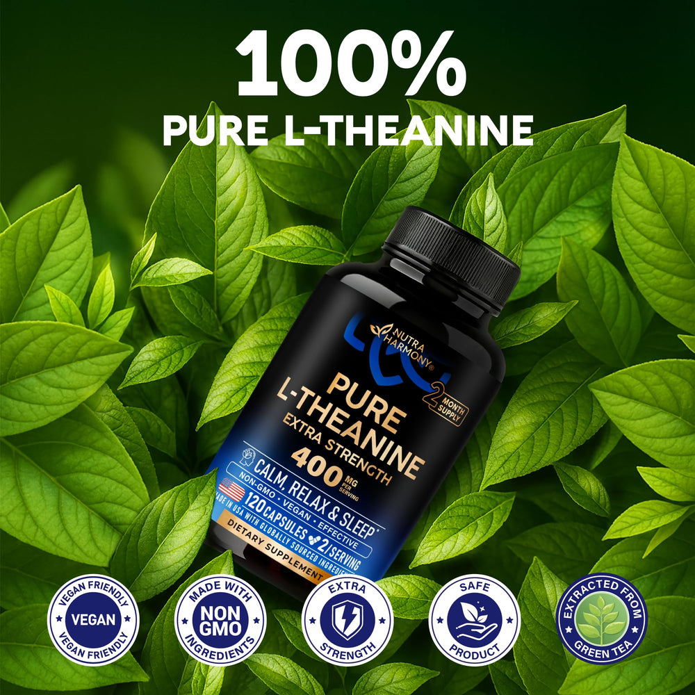 NUTRAHARMONY polvo de L-teanina mostrando pureza y textura