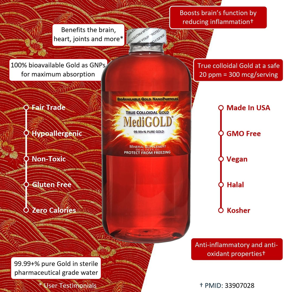 MediGOLD de Nutraneering sin iones, color ni proteínas para ingesta limpia.