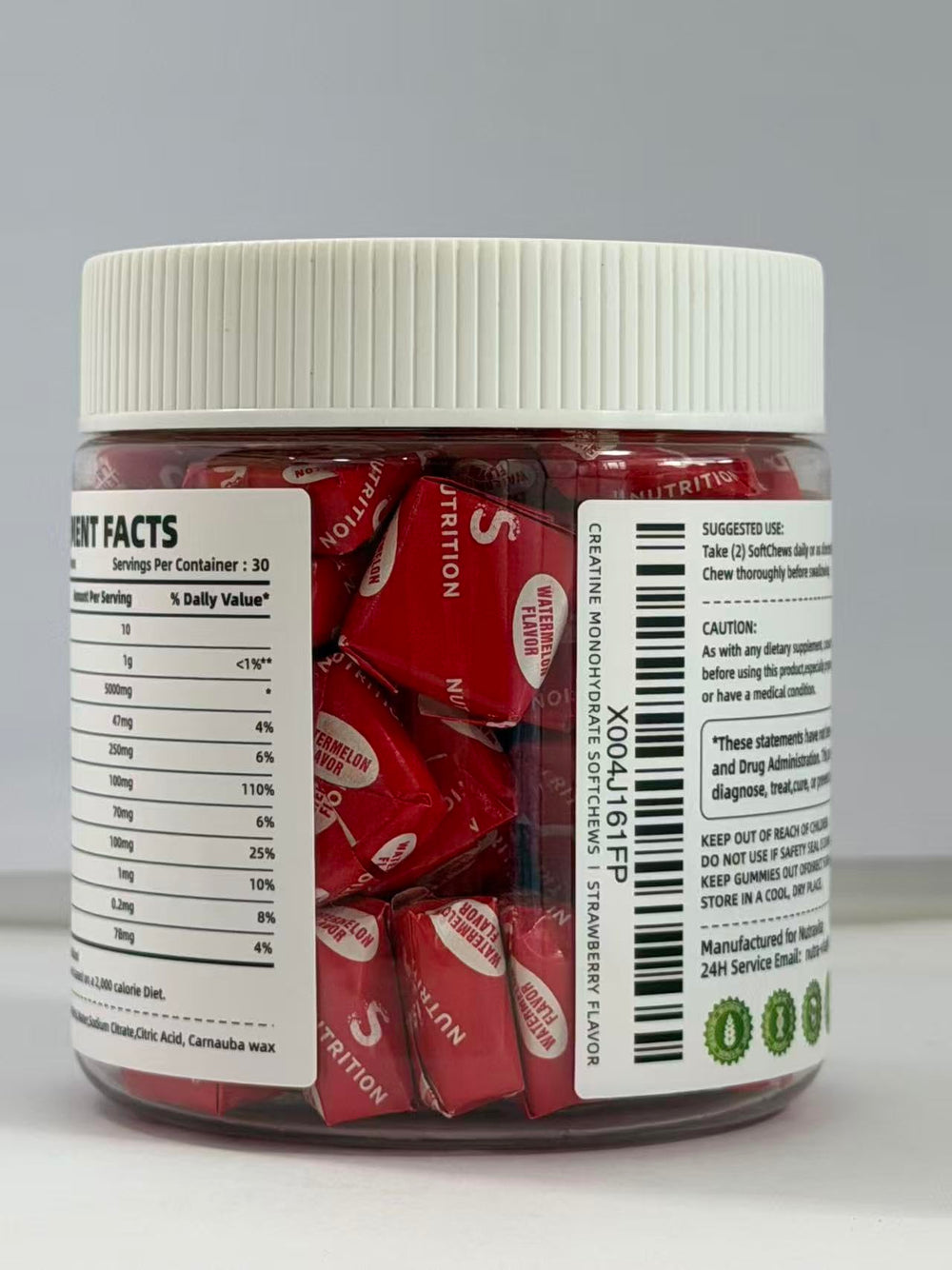 Creatine Monohydrate Chews de NUTRAVITA, textura agradable para consumo diario.