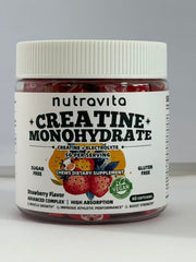 NUTRAVITA Creatine Monohydrate Chews sabor fresa, lista para energizar entrenamientos.