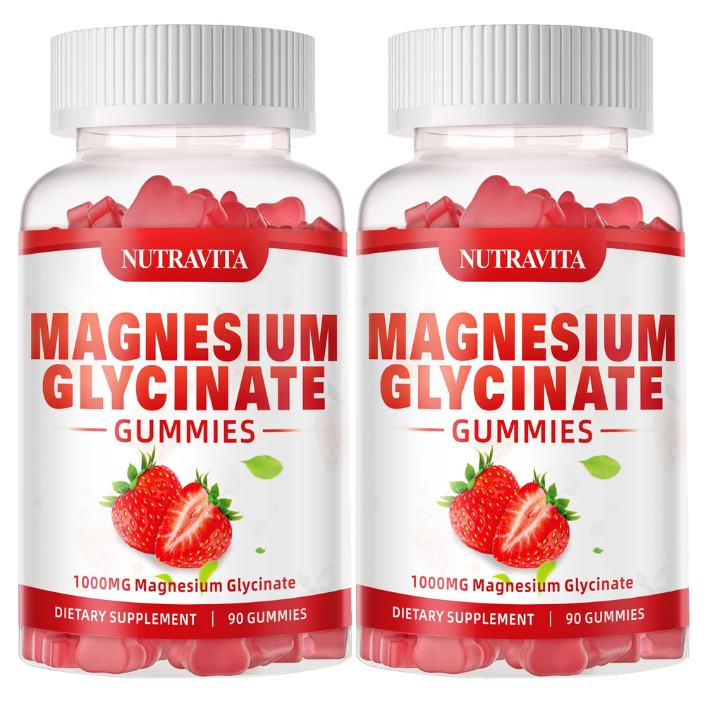 Gomitas Nutravita magnesio glicinato en envase, apoya el bienestar diario