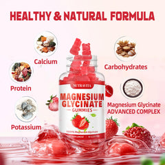 Gomitas Nutravita magnesio glicinato primer plano, textura suave y sabor frambuesa