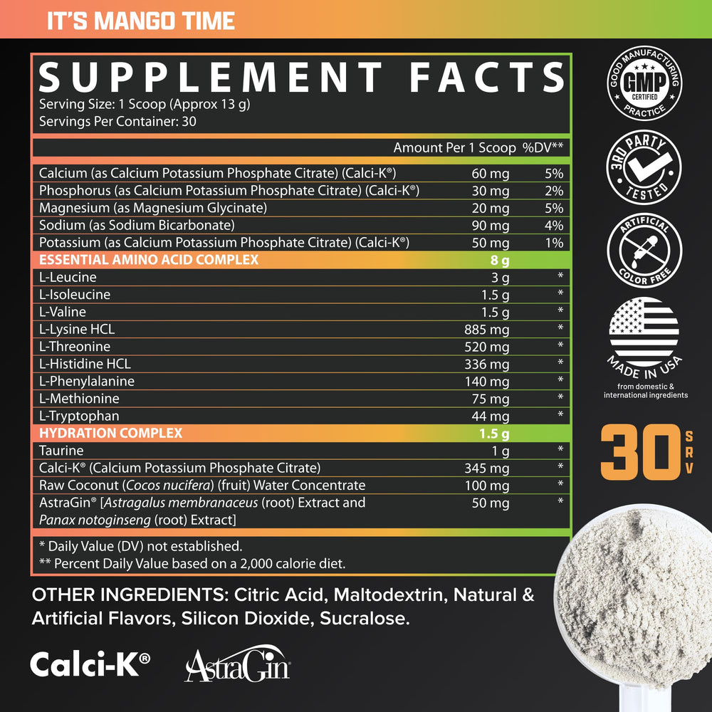 Nutrex Research ingredientes clave mostrados: agua de coco, taurina y minerales para rehidratación