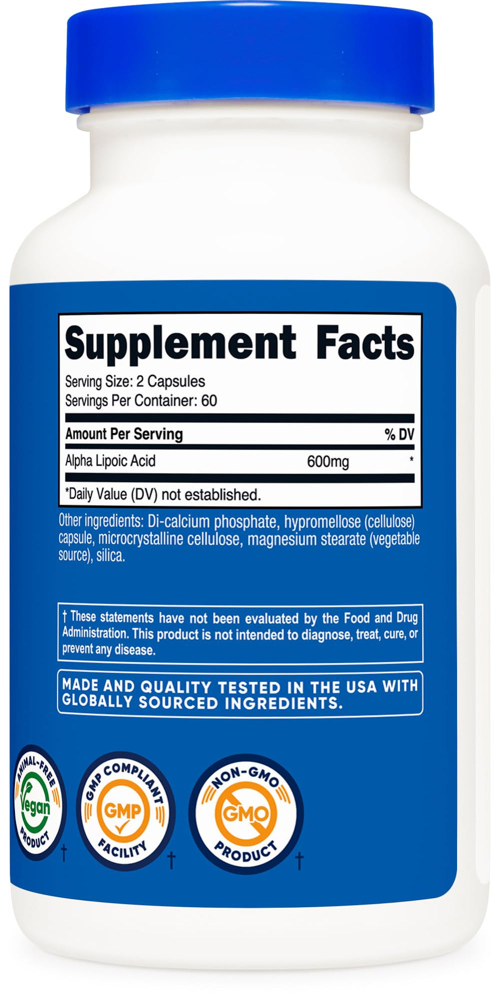 Capsulas basadas en plantas Nutricost acido alfa lipoico para bienestar