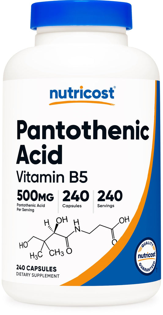 Nutricost ácido pantoténico B5 cápsulas en botella, dosis diaria fácil
