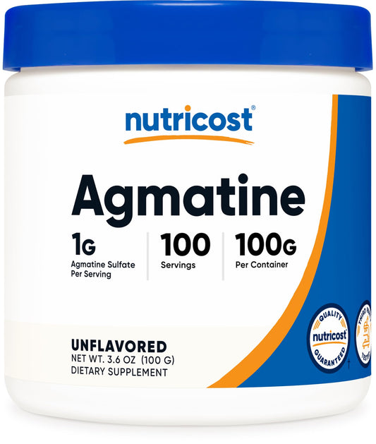 Nutricost Agmatina, bote de 100 g, porción precisa para entrenamientos consistentes.